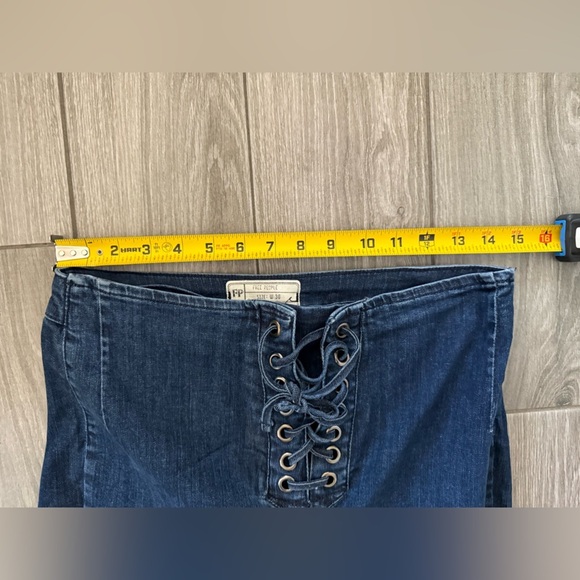 Free People|FP dark wash lace front skinny jeans,tie waist•••Adorable y2k boho - Picture 11 of 13